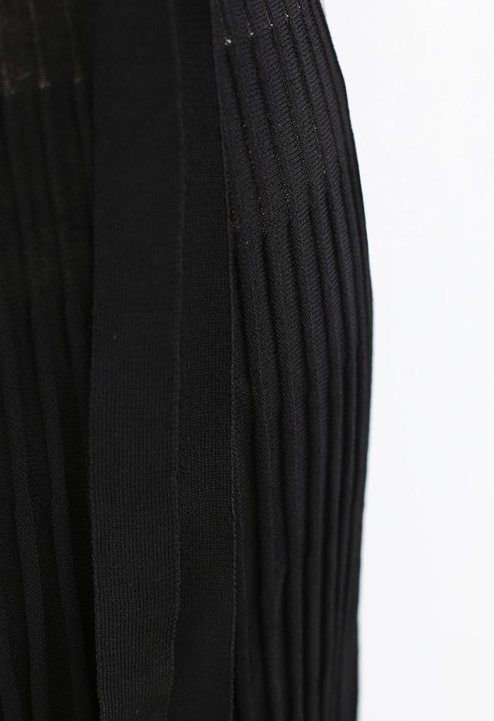 Mock Neck Fringed Hem Ribbed Knit Midi Dress in Black - Retro, Indie ...