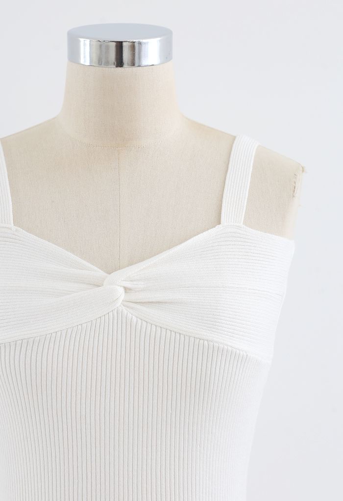 Stretchy Ribbed Knit Cami Top in White - Retro, Indie and Unique