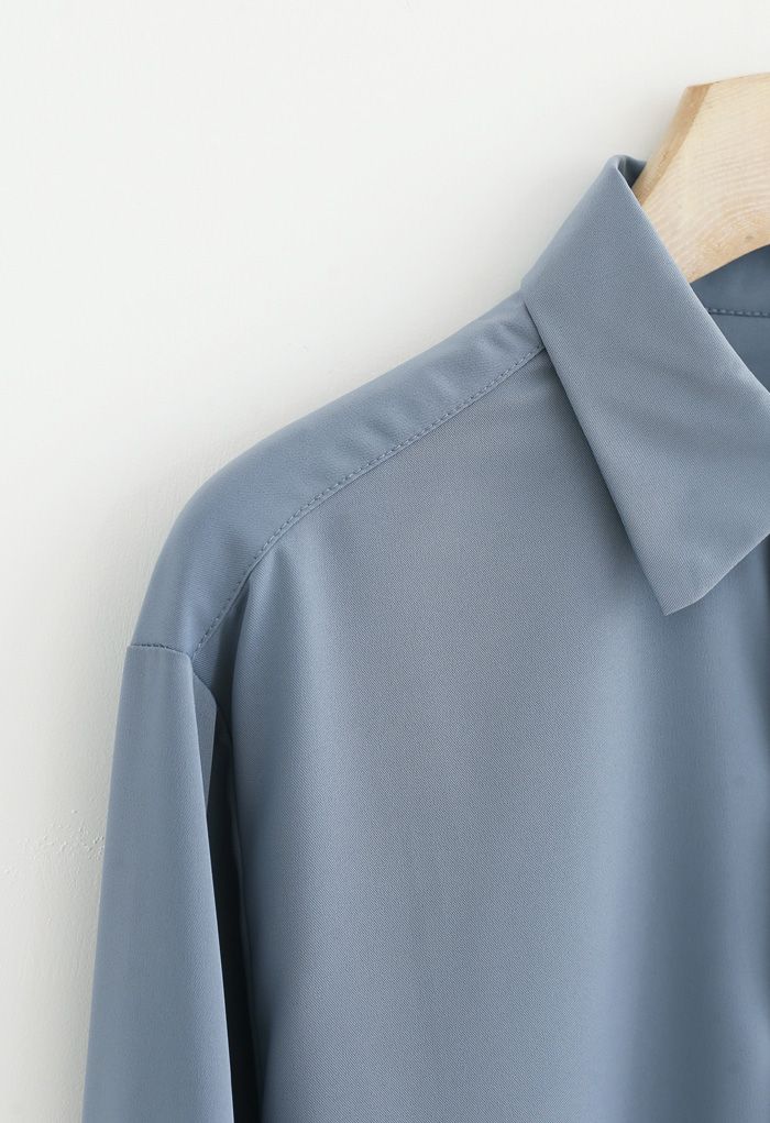 Basic Softness Hi-Lo Shirt in Dusty Blue - Retro, Indie and Unique