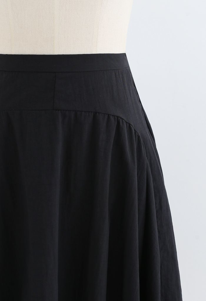 A-Line Asymmetric Flare Hem Midi Skirt in Black - Retro, Indie and ...