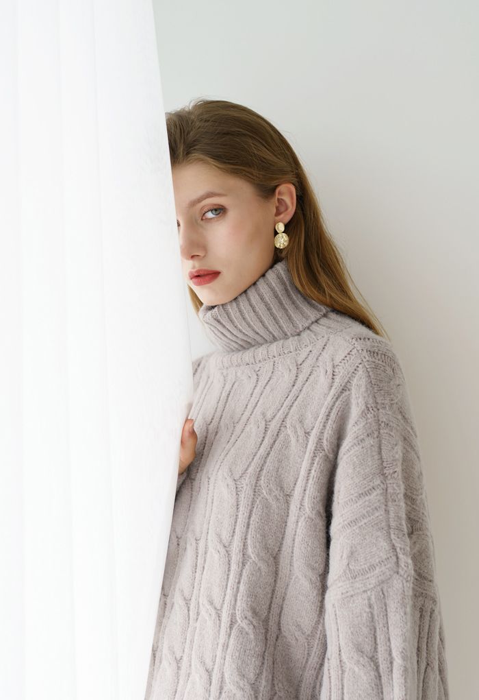 Turtleneck Braid Knit Crop Sweater in Taupe - Retro, Indie and Unique ...
