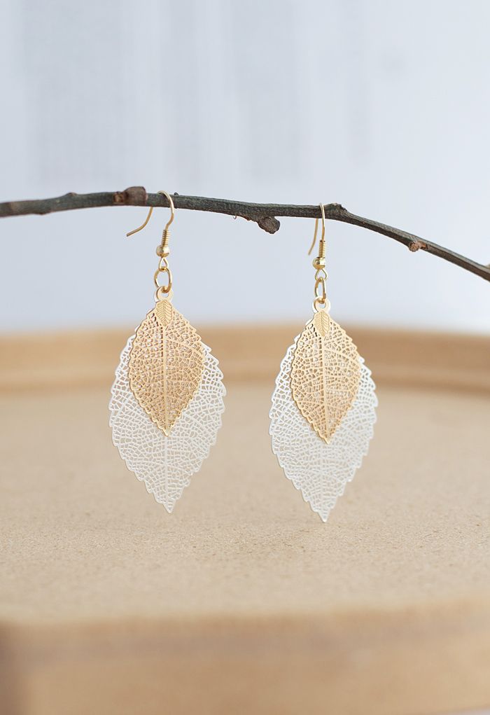 Boho Double Leaf Earrings in Silver - Retro, Indie and Unique Fashion