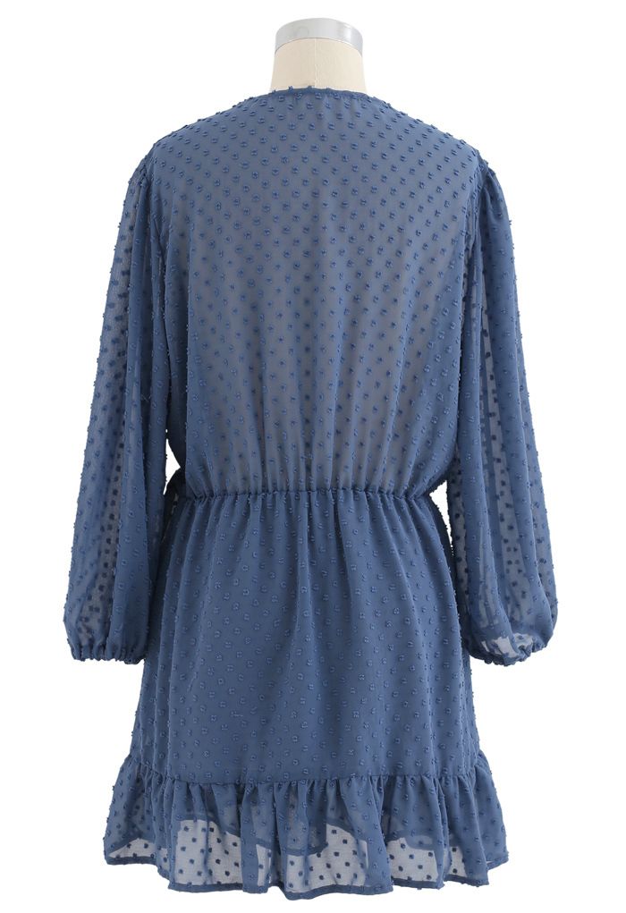 Flock Dots Knot Side Ruffle Wrapped Chiffon Dress - Retro, Indie and ...