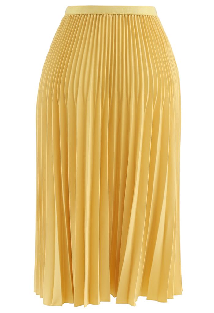 Solid Color Pleated A-Line Midi Skirt in Mustard - Retro, Indie and ...