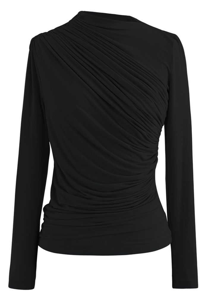 Ruched Long Sleeves Top in Black - Retro, Indie and Unique Fashion