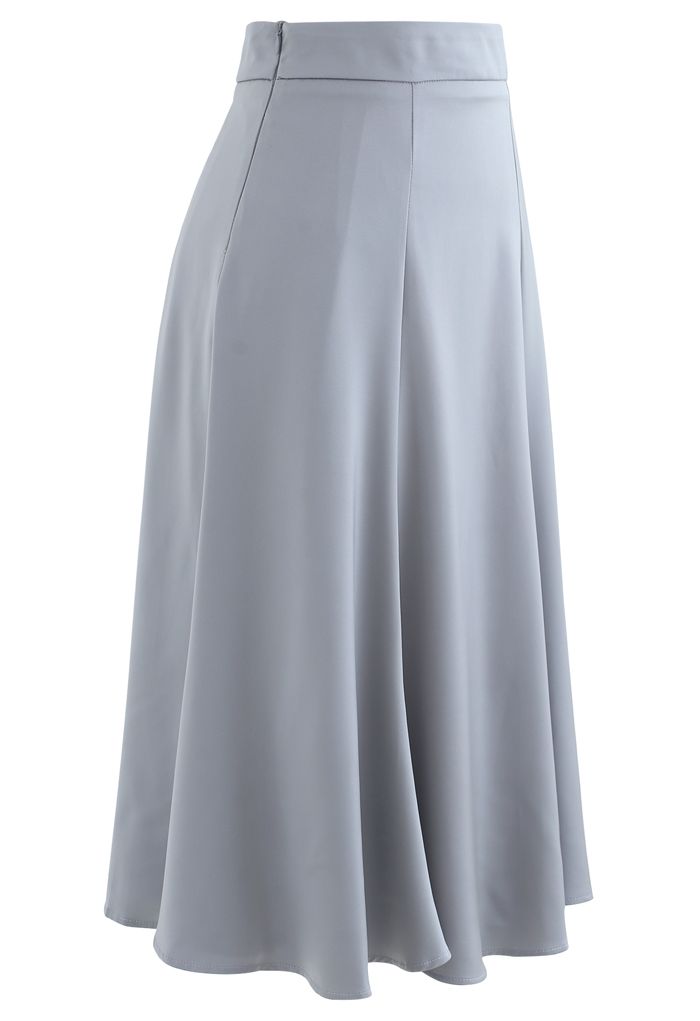 Satin A-Line Midi Skirt in Grey - Retro, Indie and Unique Fashion