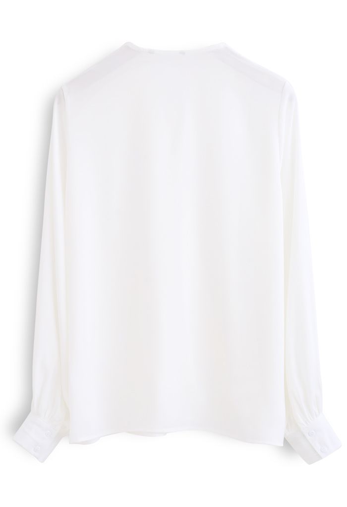 Satin Surplice Neck Sleeves Top in White - Retro, Indie and Unique Fashion