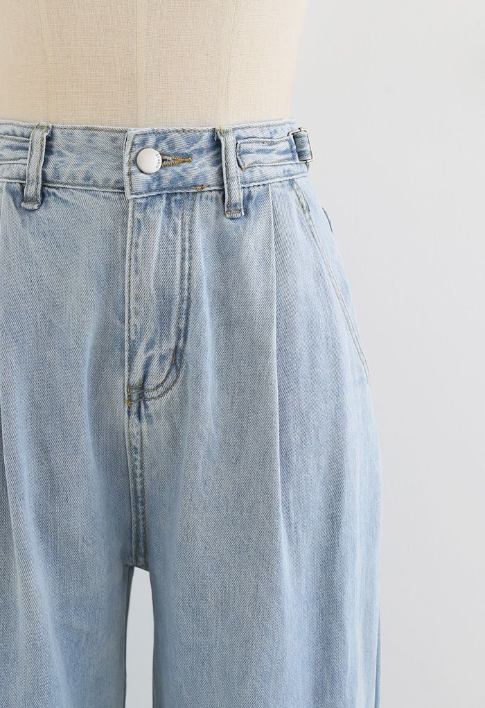 Belted Wide-Leg Pocket Jeans in Unique Blue Indie Light Fashion - Retro, and
