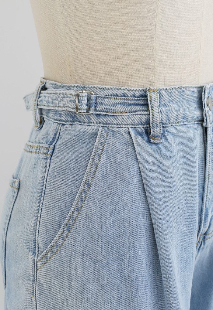 Belted Wide-Leg Pocket Jeans Unique Retro, and in Light Indie Fashion Blue 