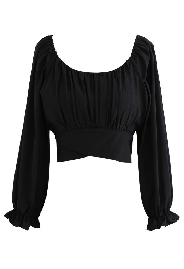 Bow Tie Back Cropped Top in Black - Retro, Indie and Unique Fashion