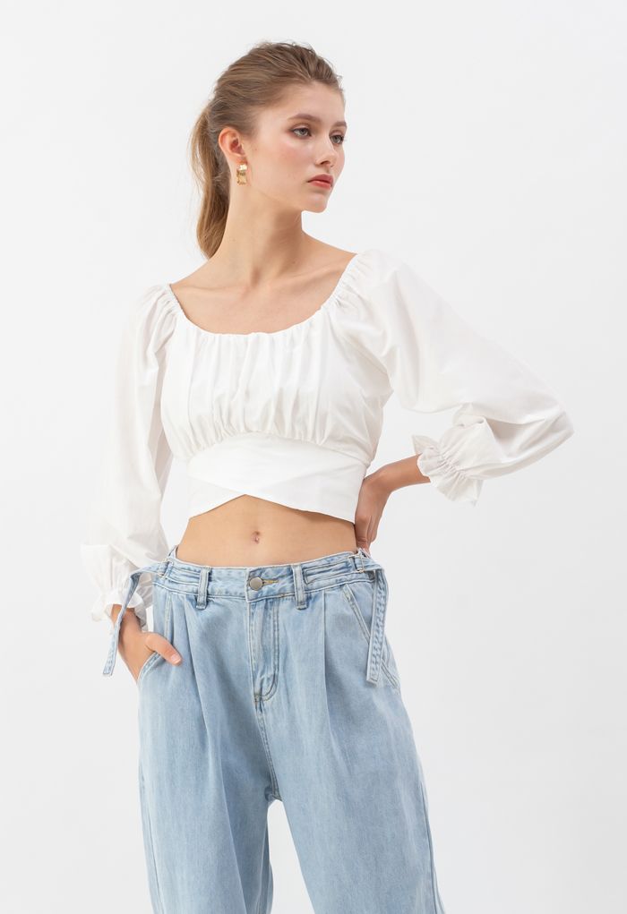 Bow Tie Back Cropped Top in Black - Retro, Indie and Unique Fashion