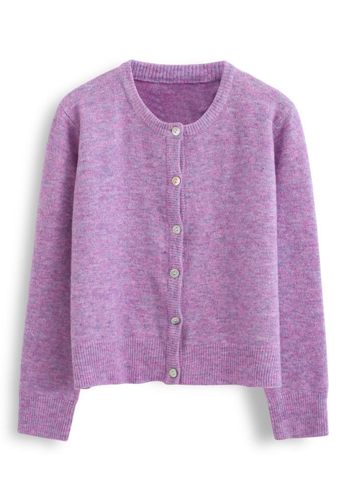 Button Placket Knit Cardigan in Purple