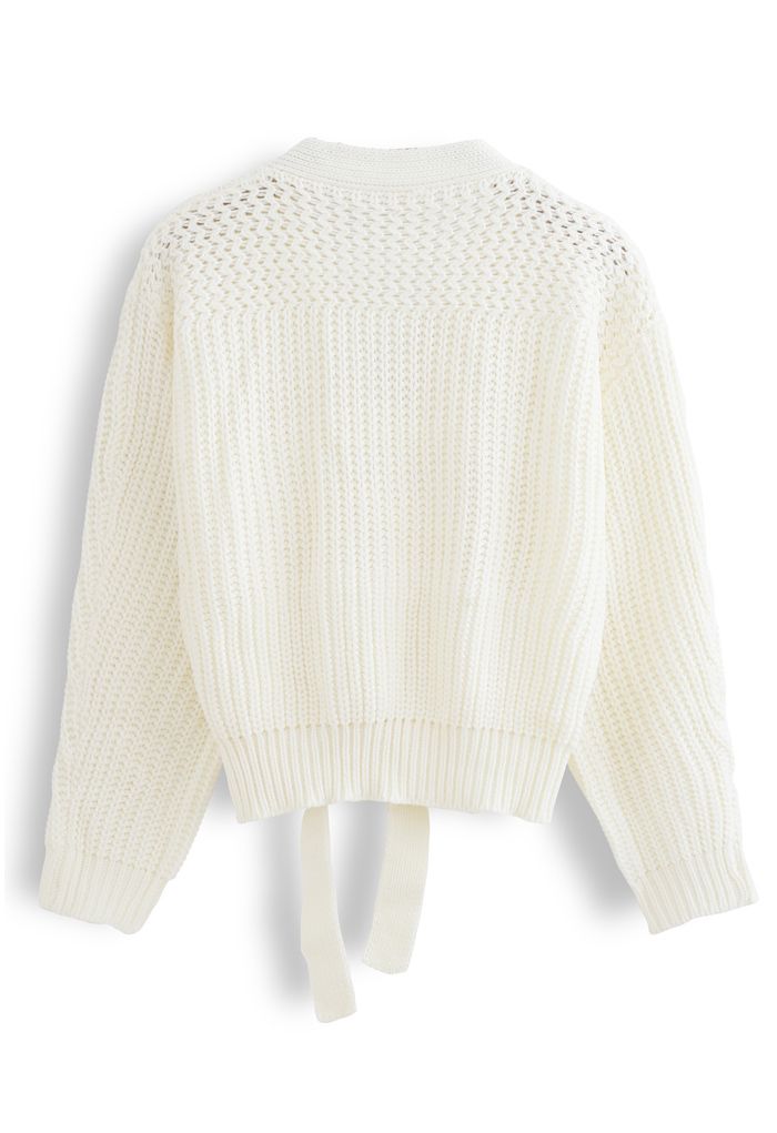 Wrap Bowknot Chunky Knit Sweater in White - Retro, Indie and Unique Fashion