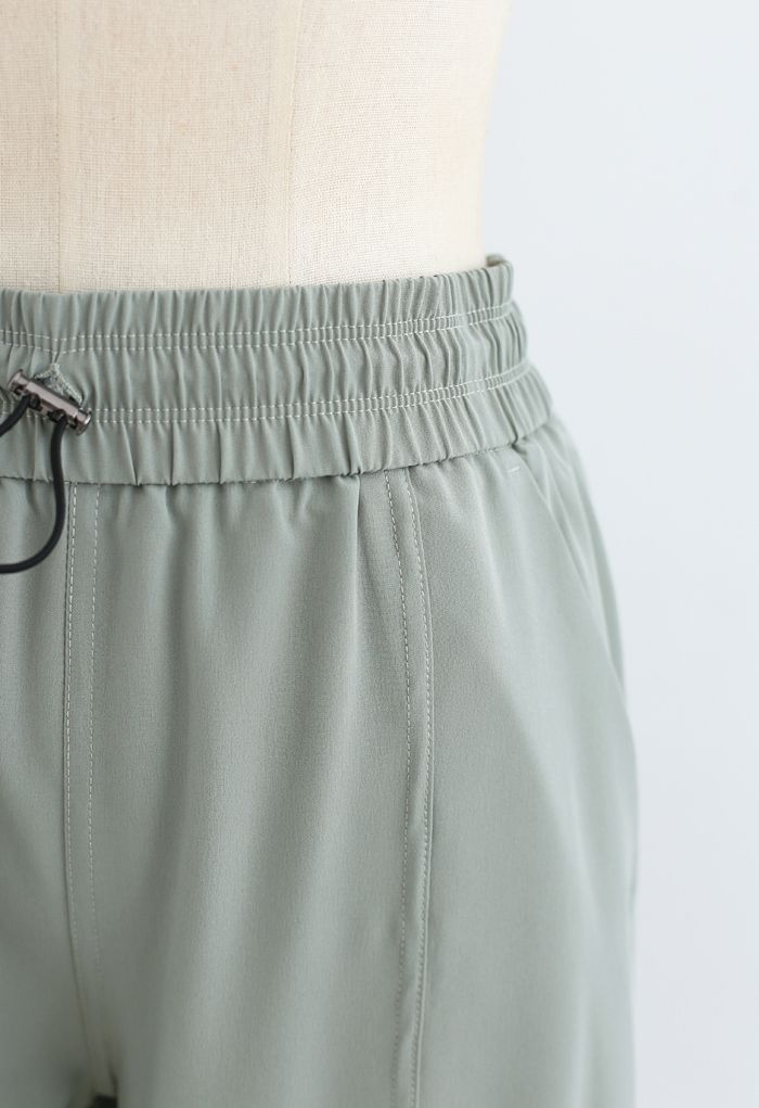 Drawstring Pockets Tapered Joggers in Mist Green - Retro, Indie and ...