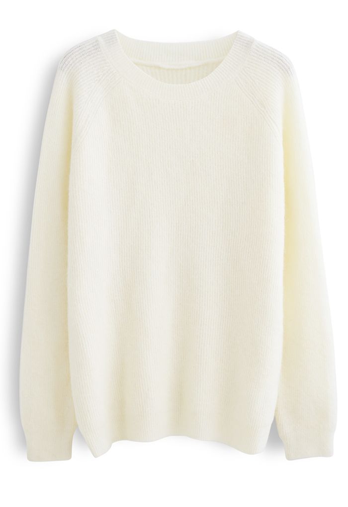 Basic Soft Touch Oversized Knit Sweater in White - Retro, Indie and ...