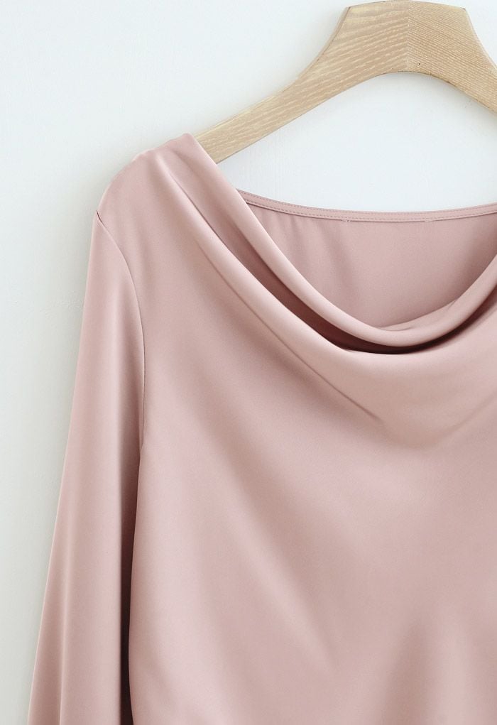 Satin Drape Neck Versatile Shirt in Pink