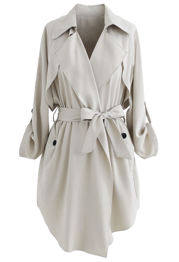 Drape Front Belted Trench Coat - Retro, Indie and Unique Fashion