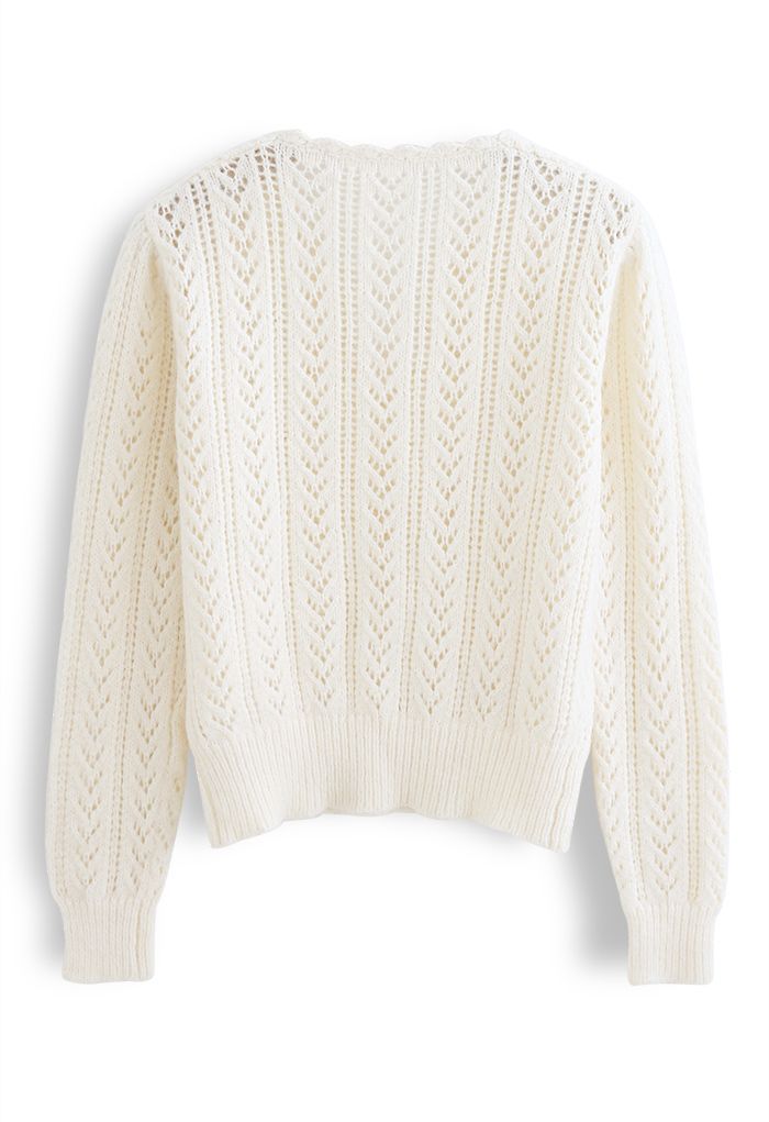 V-Neck Hollow Out Soft Touch Knit Sweater in Cream - Retro, Indie and ...