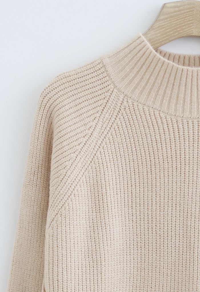 Button Side Hi-Lo Knit Sweater in Light Tan - Retro, Indie and Unique ...