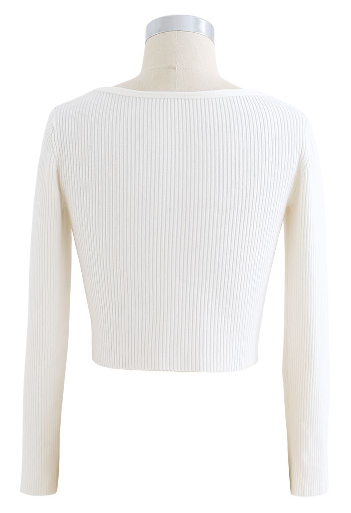 Ribbed Knit Buttoned Crop Top in White - Retro, Indie and Unique Fashion