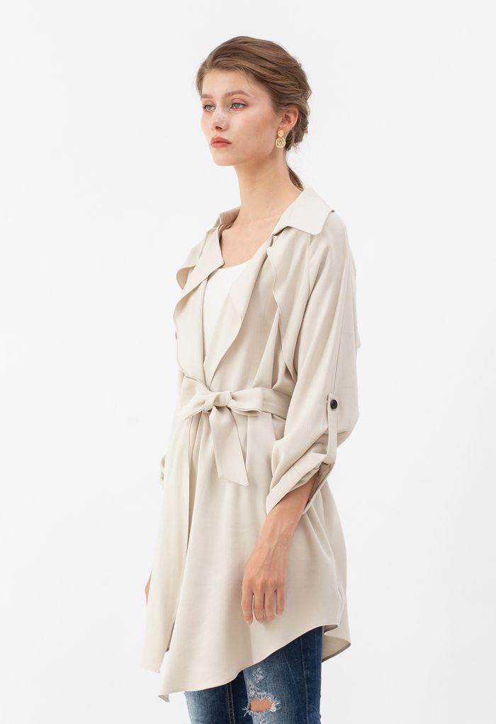 Drape Front Belted Trench Coat - Retro, Indie and Unique Fashion