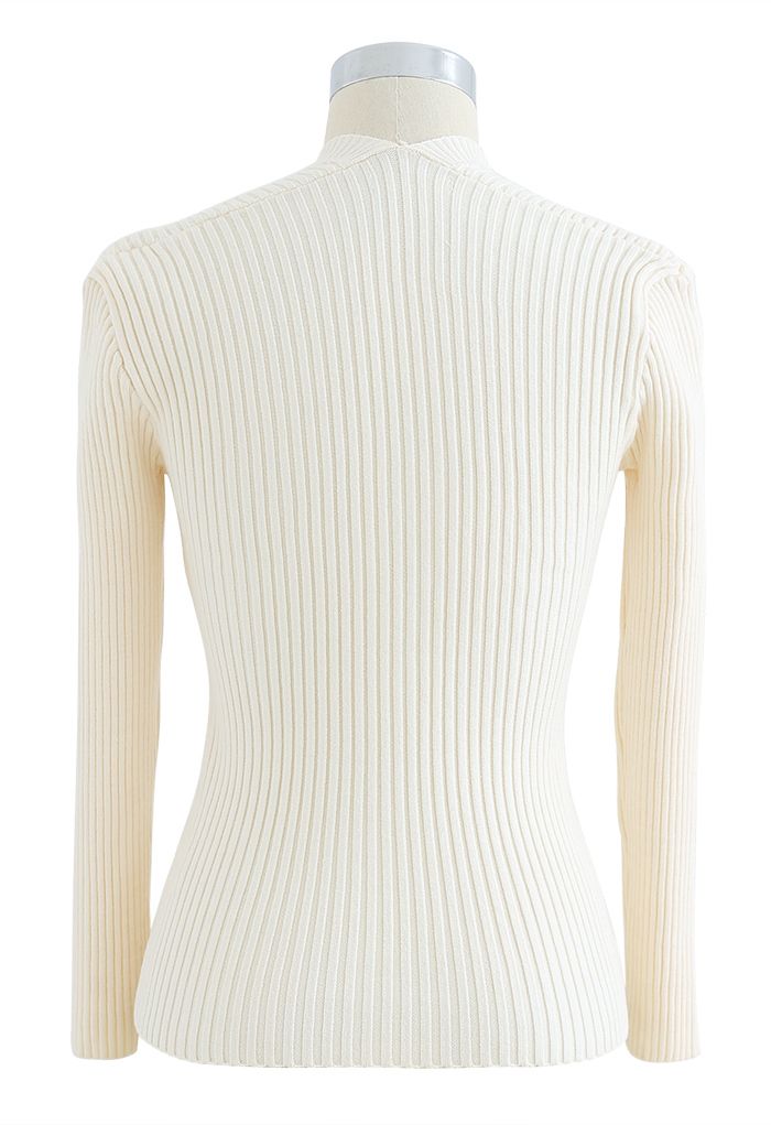 Buttons Decorated Square Neck Knit Top in Cream - Retro, Indie and ...