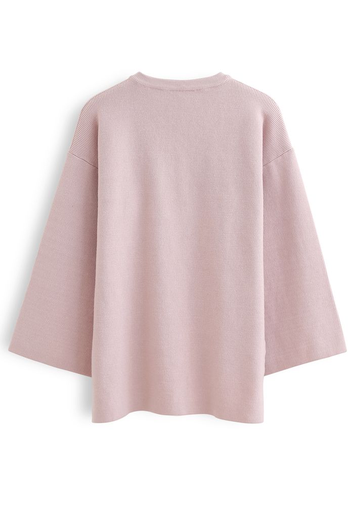 Buttoned Flare Sleeves Knit Sweater in Pink