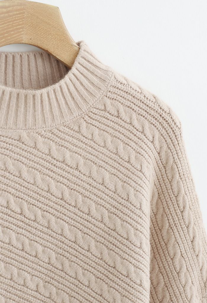 Batwing Sleeves Braid Knit Sweater in Tan - Retro, Indie and Unique Fashion