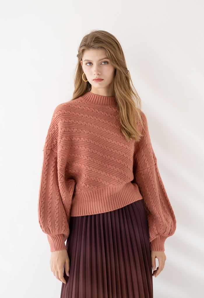 Batwing Sleeves Braid Knit Sweater in Coral - Retro, Indie and Unique ...