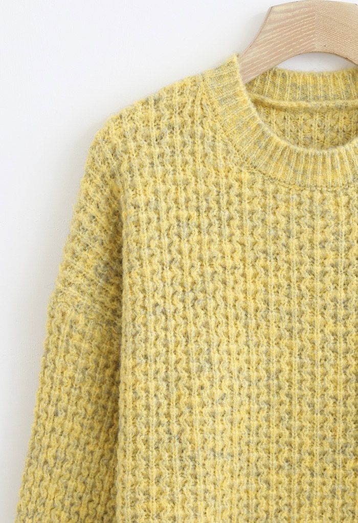 Fluffy Waffle-Knit Sweater in Mustard