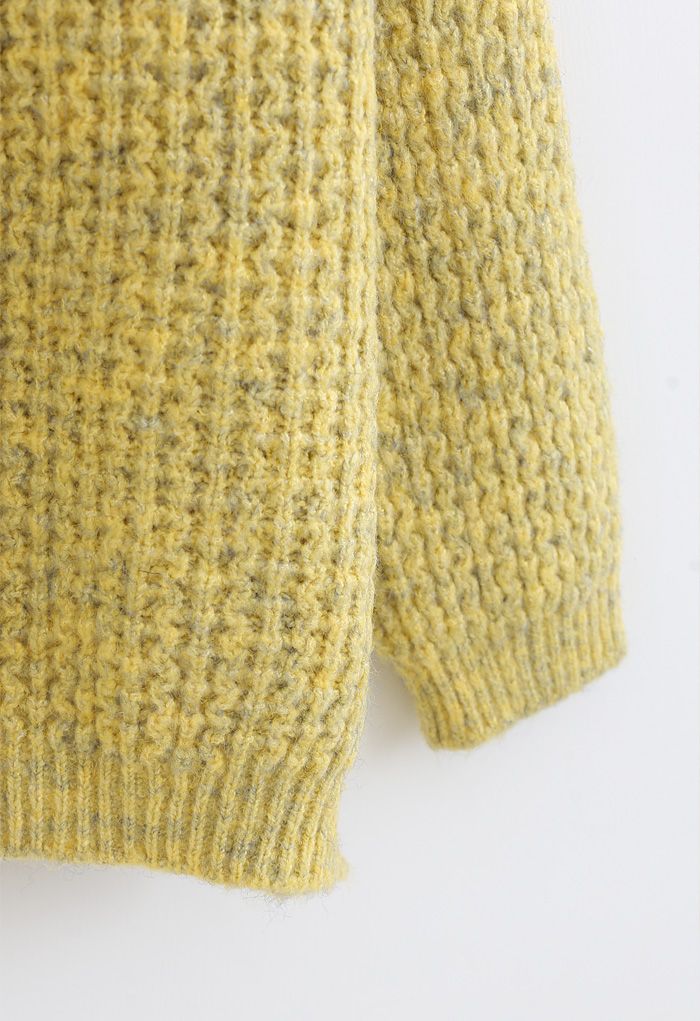 Fluffy Waffle-Knit Sweater in Mustard