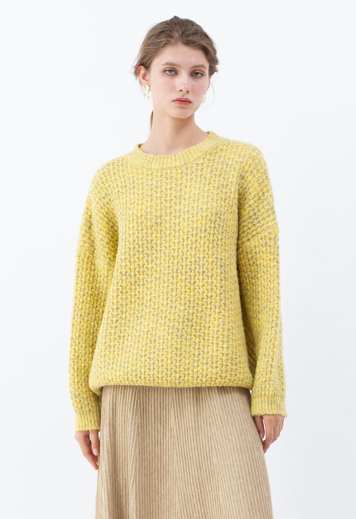 Fluffy Waffle-Knit Sweater in Mustard - Retro, Indie and Unique Fashion