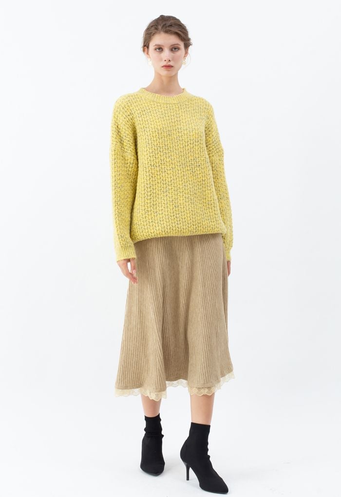 Fluffy Waffle-Knit Sweater in Mustard