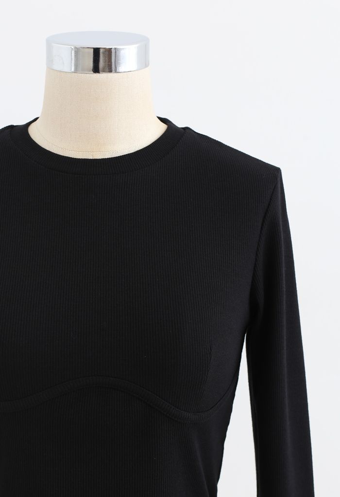 Cotton Long Sleeves Black Crop Top - Retro, Indie and Unique Fashion