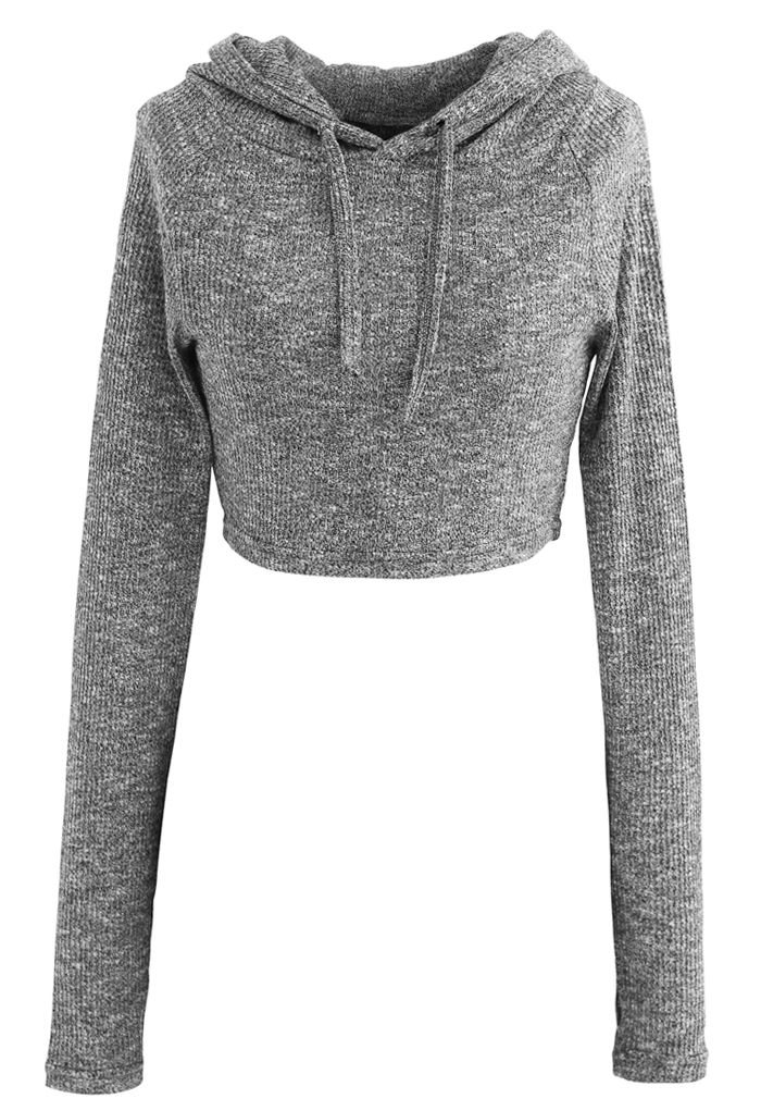 Knit Hooded Crop Top and Leggings Set in Grey