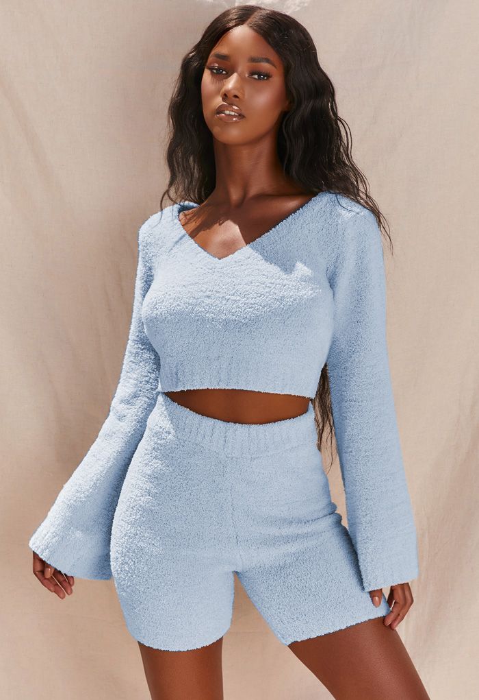 Knitted Crop Top - Blue