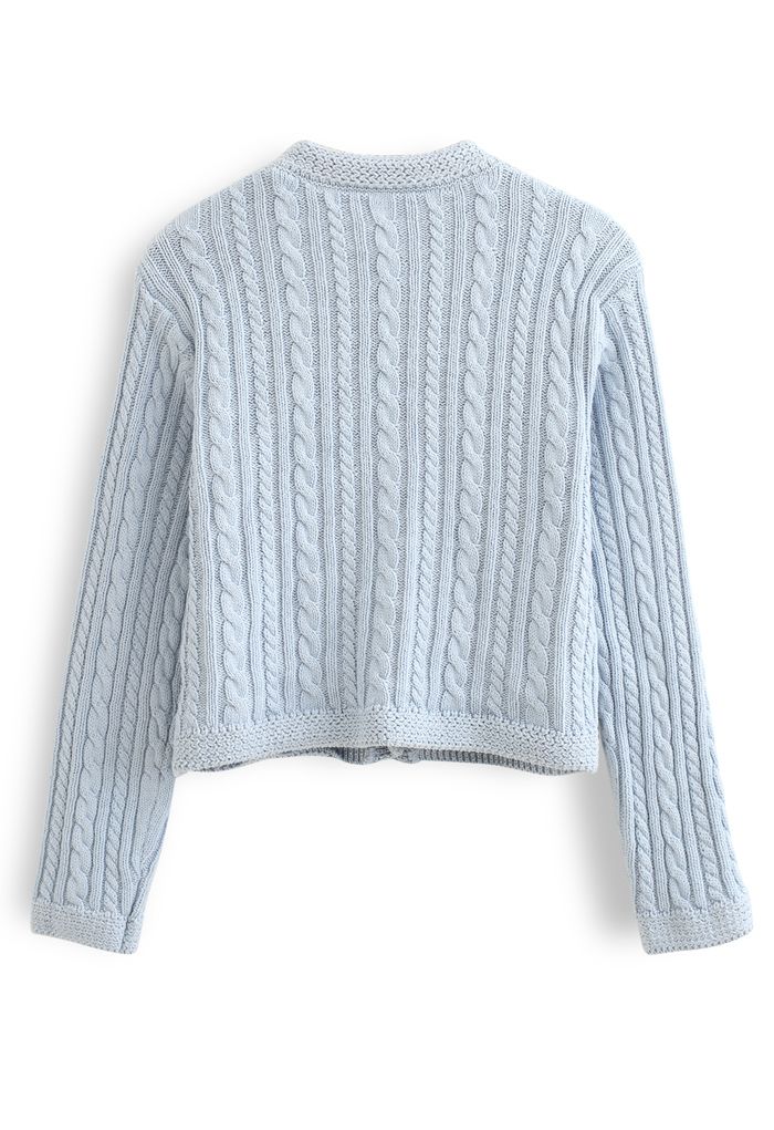 Metallic Edge Button Down Cable Knit Cardigan in Baby Blue - Retro ...