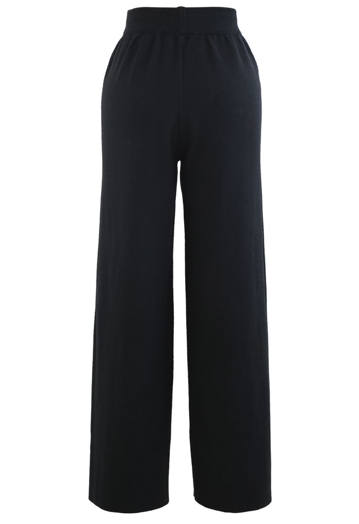 Straight Leg Drawstring Waist Knit Pants in Black - Retro, Indie and ...