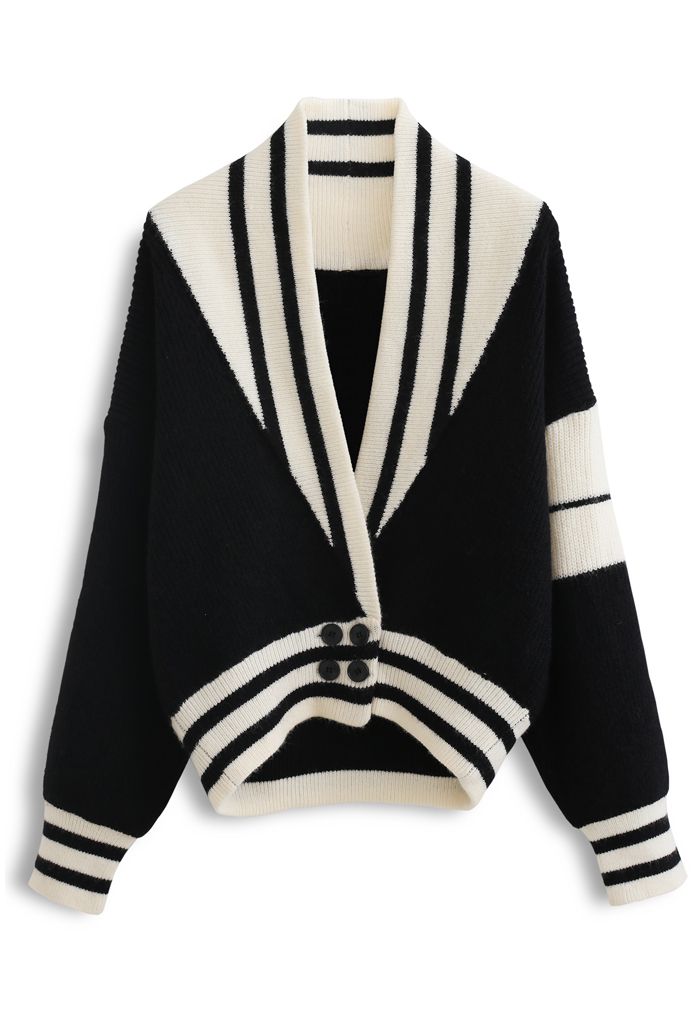 Sailor Collar Striped Button Knit Cardigan in Black - Retro, Indie and ...