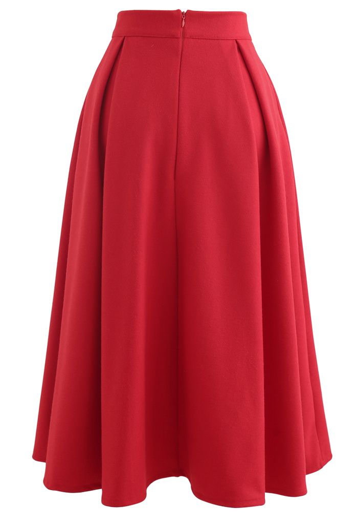 Heart Shape Button Embellished A-Line Midi Skirt in Red - Retro, Indie ...