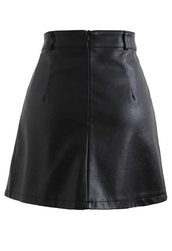 Black Faux Leather Panel Detail Skater Skirt