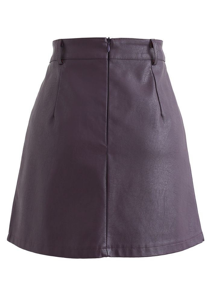 Belt Detail Faux Leather Pleated Mini Skirt in Purple - Retro, Indie ...