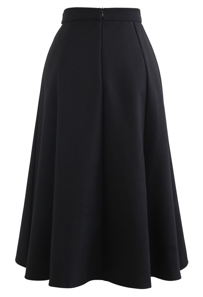 Horsebit Waist Seam Detail Flare Skirt in Black - Retro, Indie and ...