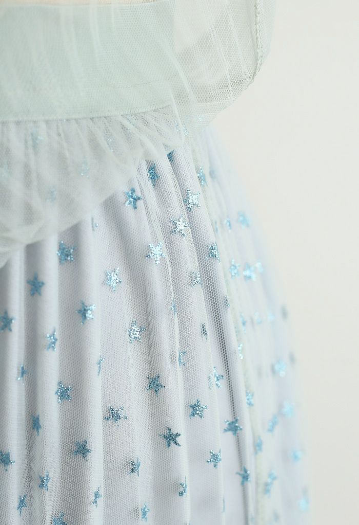 Starry Double-Layered Pleated Tulle Midi Skirt in Mint - Retro, Indie ...