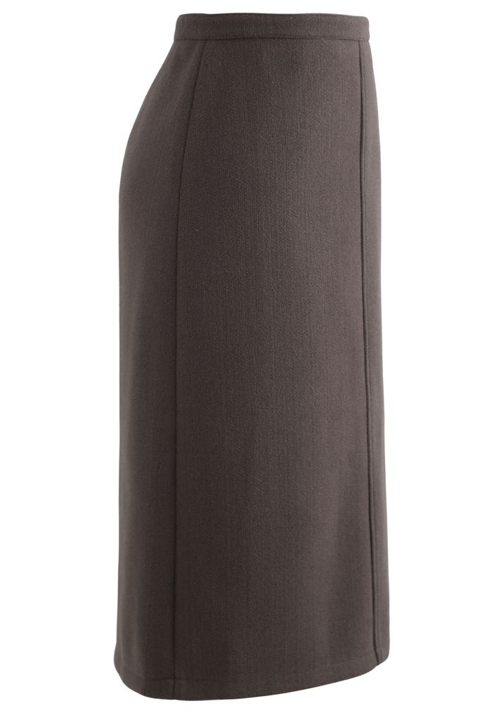 Split Fuzzy Rib Skirt in Brown - Retro, Indie and Unique Fashion