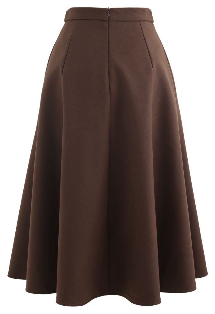 Horsebit Waist Seam Detail Flare Skirt in Brown - Retro, Indie and ...