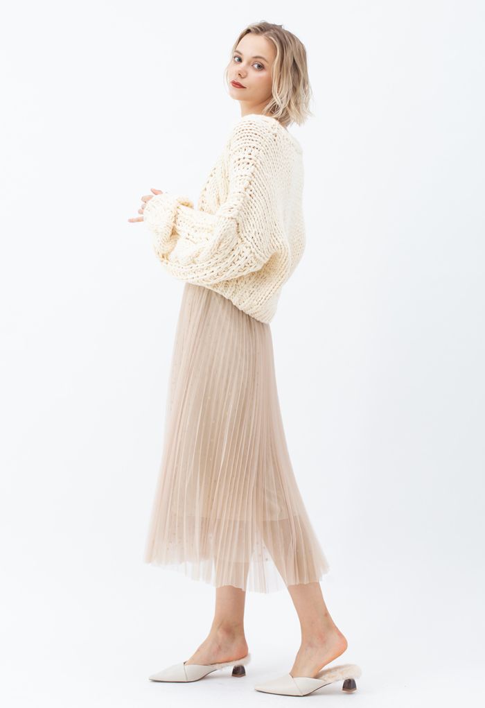V-Neck Crop Hand-Knit Chunky Cardigan in Cream - Retro, Indie and Unique  Fashion