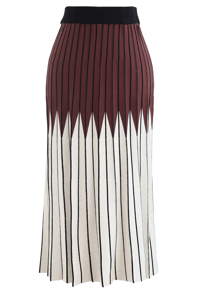 Brown and Ivory Pleated Knit Skirt - Retro, Indie and Unique Fashion