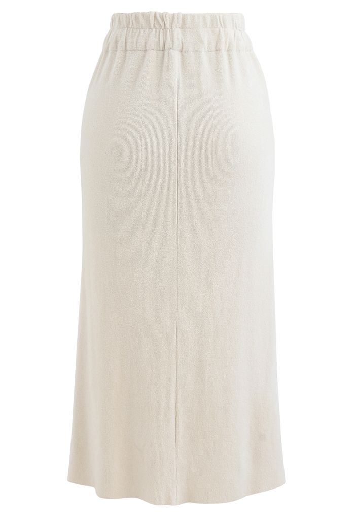Drawstring Waist Pockets Pencil Knit Skirt in Cream - Retro, Indie and ...