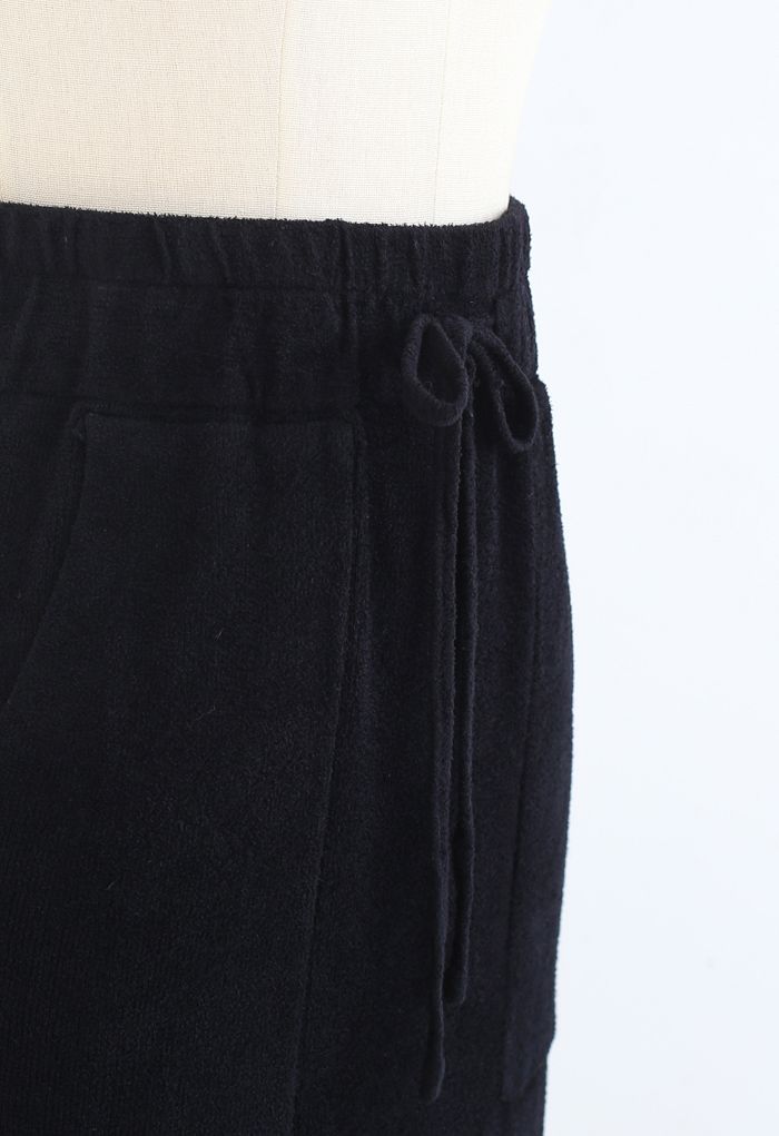 Drawstring Waist Pockets Pencil Knit Skirt in Black - Retro, Indie and ...